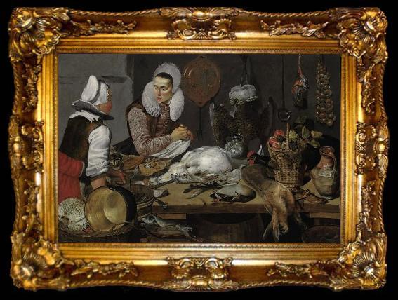 framed  Attributed to henry pether A Kitchen Interior with a Maid and a Lady Preparing Game, ta009-2